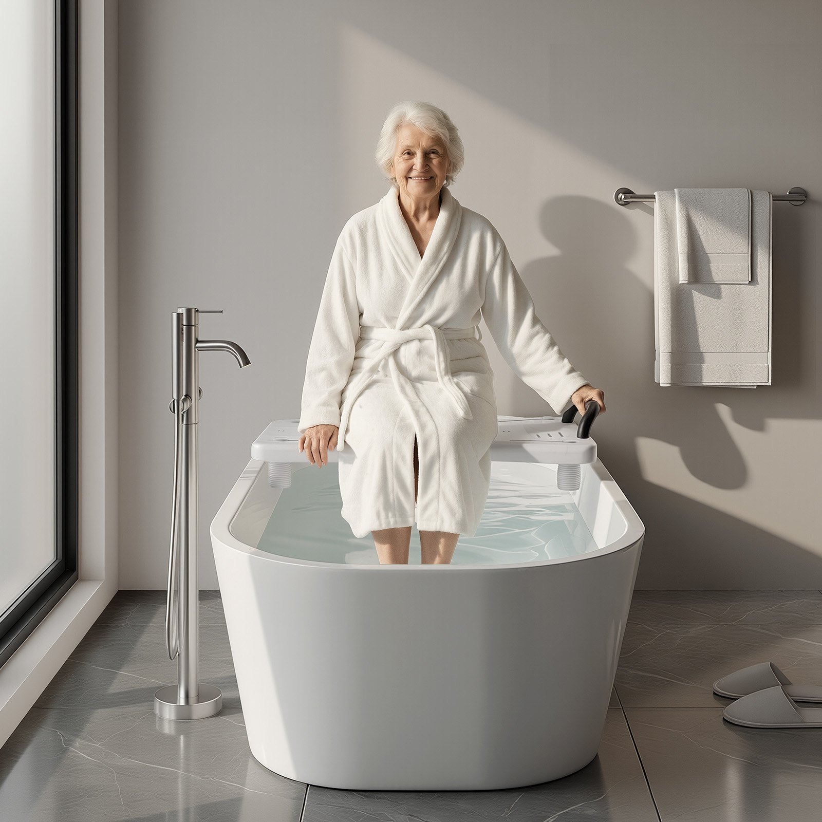VEVOR Tabla de Bañera Ajustable 41-62 cm, Asiento de Bañera con Mango Carga de 150 kg, Silla de Bañera con Patas Antideslizantes Ajustables para Adultos, Personas Mayores, Personas con Discapacidad