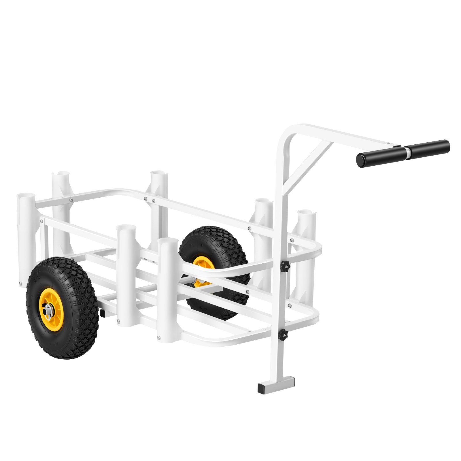 VEVOR Carro de Pesca para Playa con Ruedas de Goma de 280 mm y 7 Portacañas, Carrito para Playa Todoterreno de Acero al Carbono con Capacidad de Carga 90,7 kg para Camping, Arena, Césped y Transporte
