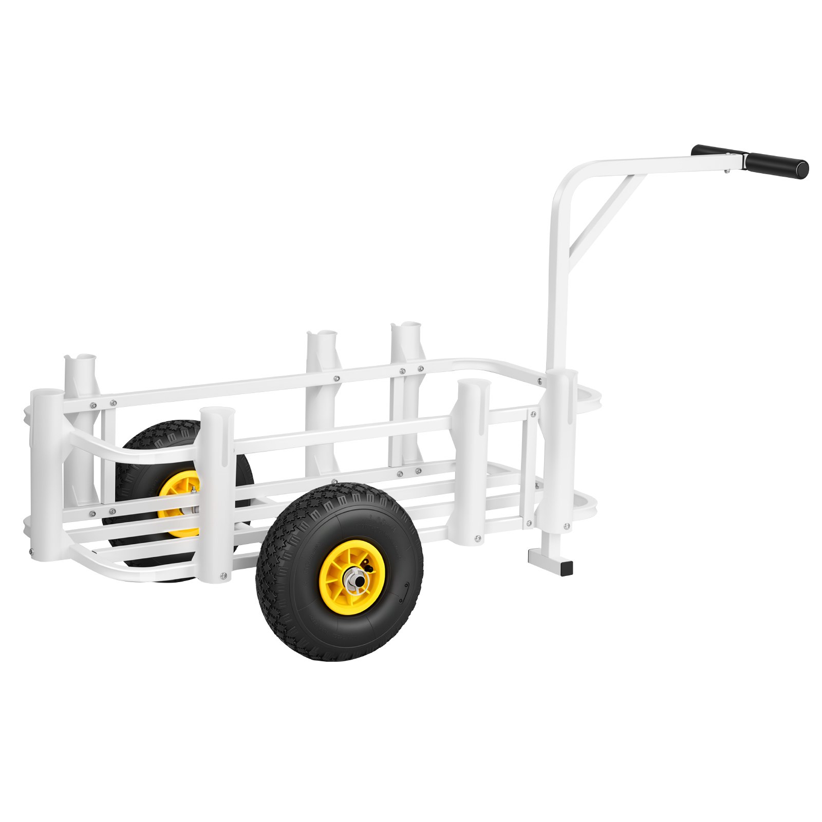 VEVOR Carro de Pesca para Playa con Ruedas de Goma de 280 mm y 7 Portacañas, Carrito para Playa Todoterreno de Acero al Carbono con Capacidad de Carga 90,7 kg para Camping, Arena, Césped y Transporte