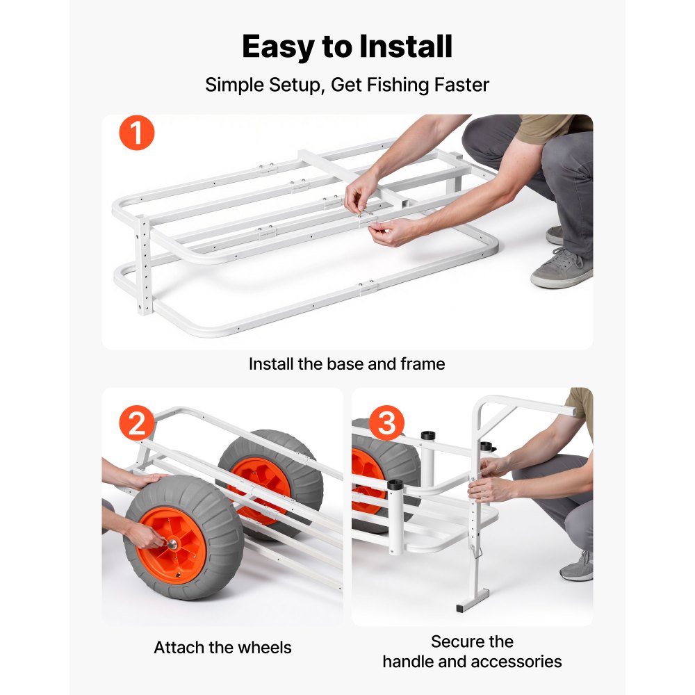 VEVOR Carro de Pesca para Playa con Ruedas de PU de 420 mm y 8 Soportes para Cañas, Carrito para Playa Todoterreno de Aleación de Aluminio con Capacidad de 159 kg para Picnic, Transporte y Camping