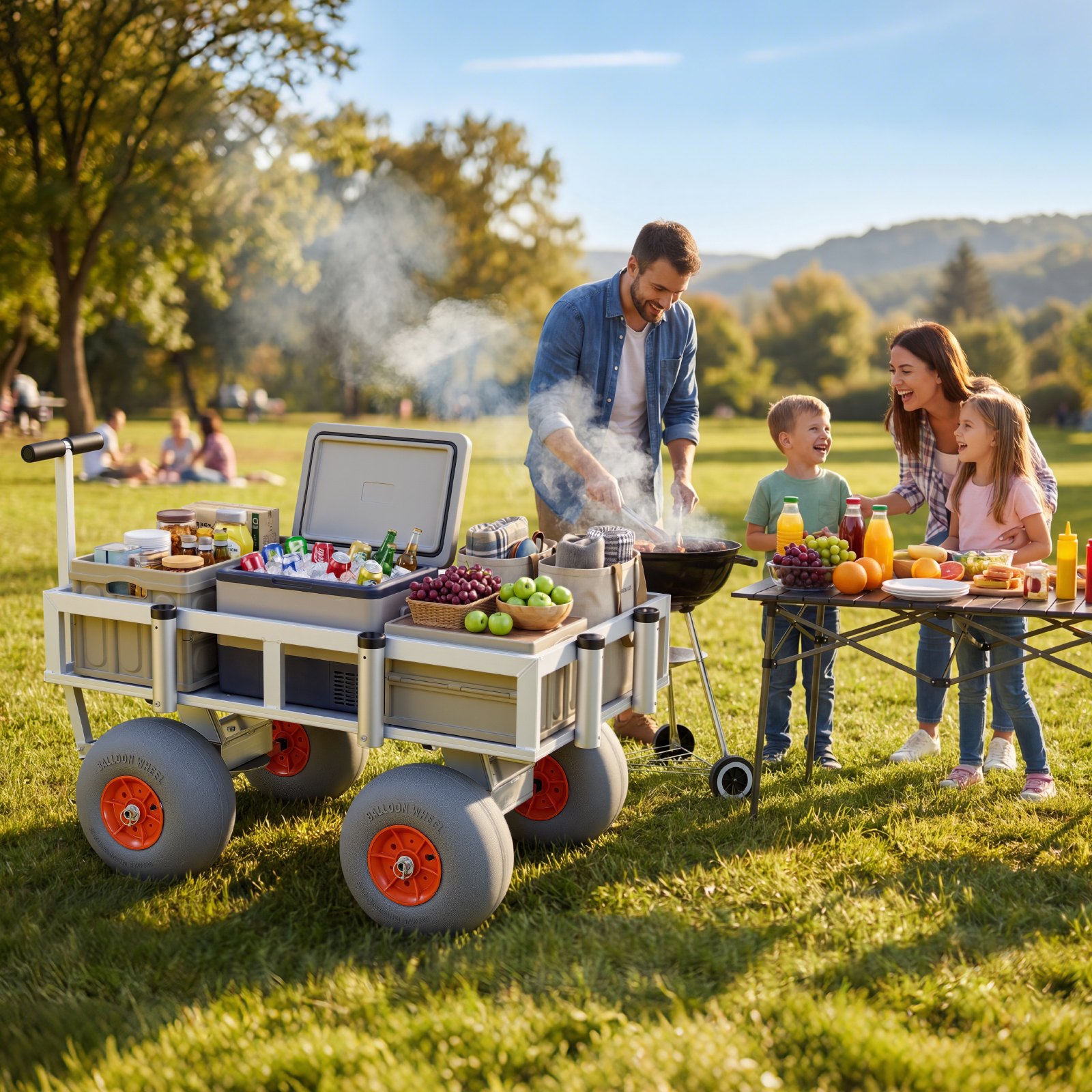 VEVOR Carro de Pesca para Playa con Ruedas Inflables de PU 330 mm y Portacañas, Carrito para Playa de Aluminio con Capacidad de 159 kg, 6 Soportes para Cañas, Transporte para Camping y Exteriores
