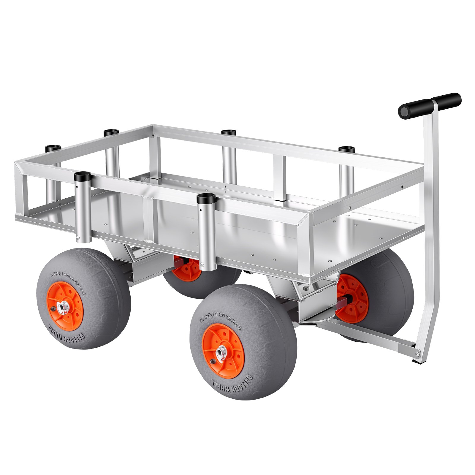 VEVOR Carro de Pesca para Playa con Ruedas Inflables de PU 330 mm y Portacañas, Carrito para Playa de Aluminio con Capacidad de 159 kg, 6 Soportes para Cañas, Transporte para Camping y Exteriores