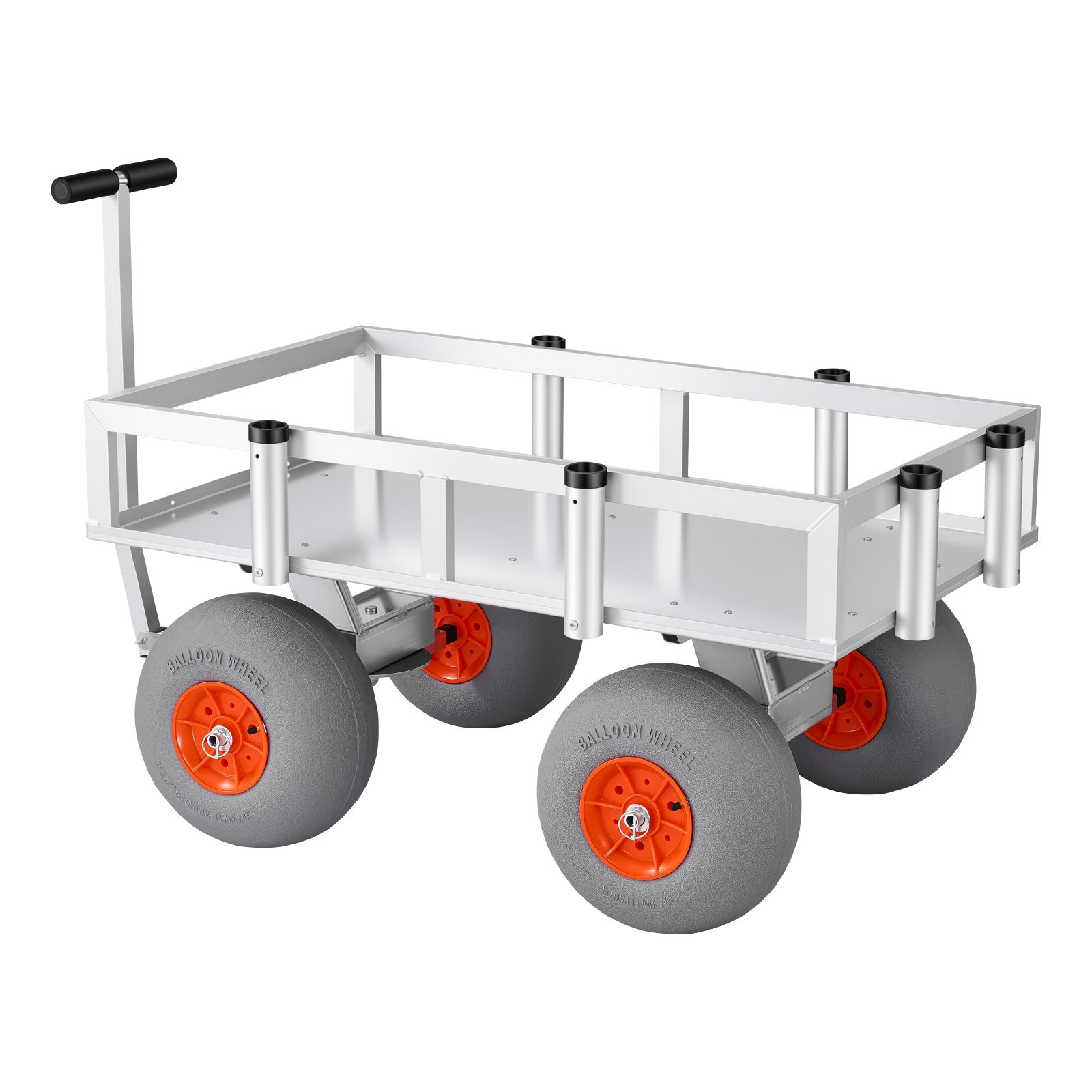 VEVOR Carro de Pesca para Playa con Ruedas Inflables de PU 330 mm y Portacañas, Carrito para Playa de Aluminio con Capacidad de 159 kg, 6 Soportes para Cañas, Transporte para Camping y Exteriores