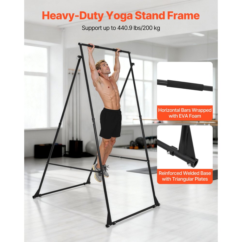 VEVOR Soporte de Yoga con Estructura para Columpio, Capacidad de Carga Máxima de 200 kg, Espuma EVA, Ajuste Horizontal de 4 Posiciones y Ajuste Vertical de 6 Posiciones, 1750 x 1300 x 2400 mm