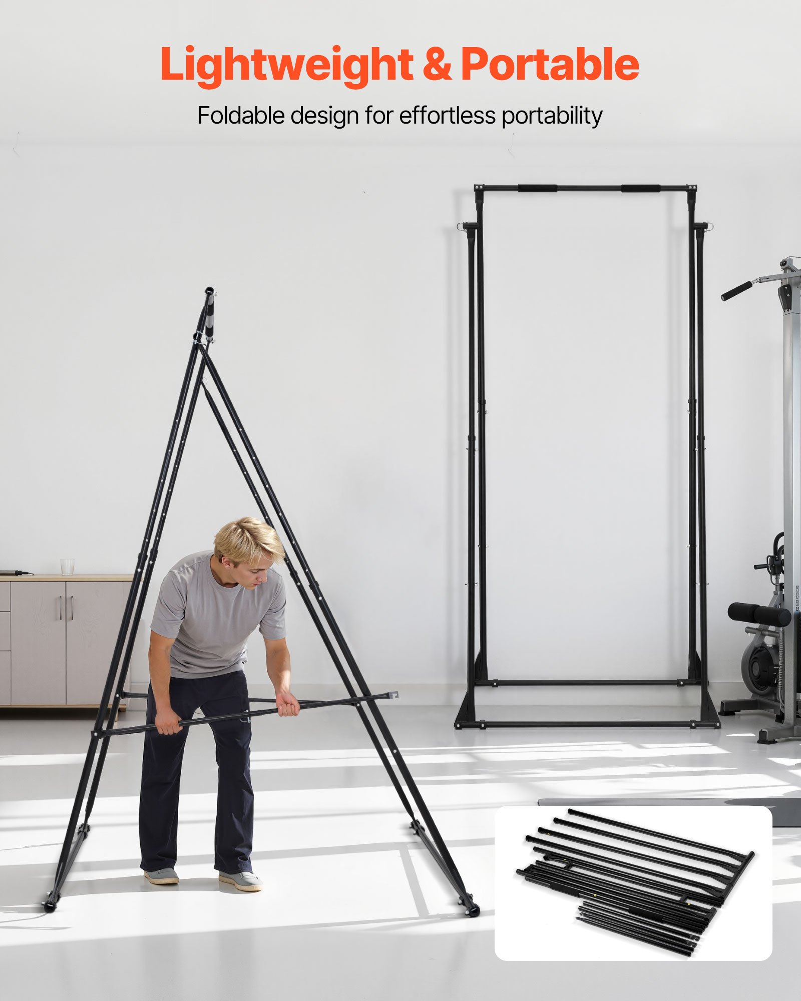 VEVOR Soporte de Yoga con Estructura para Columpio, Capacidad de Carga Máxima de 200 kg, Espuma EVA, Ajuste Horizontal de 4 Posiciones y Ajuste Vertical de 6 Posiciones, 1750 x 1300 x 2400 mm