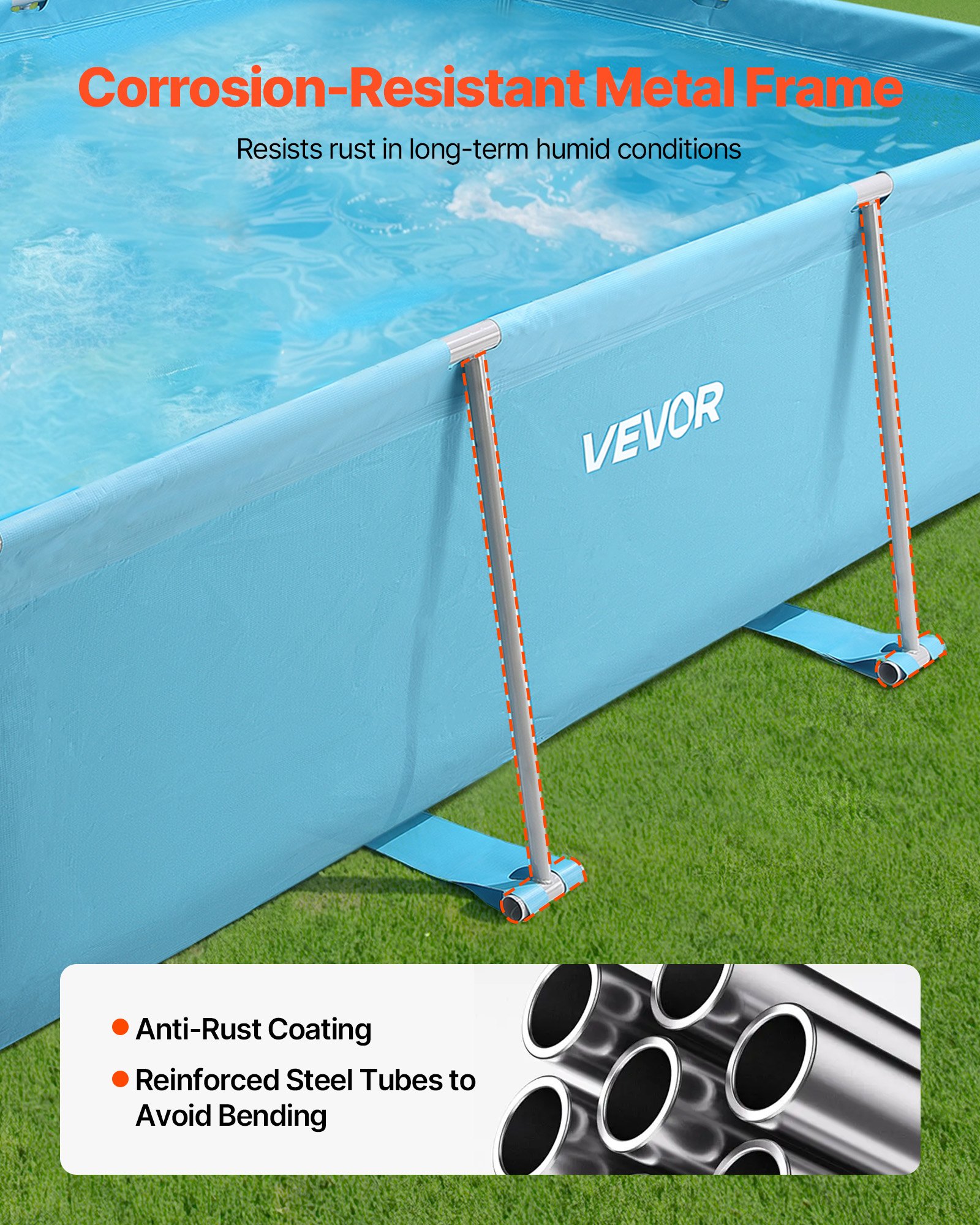 VEVOR Piscina Desmontable Tubular Rectangular 3000 x 2000 x 762 mm Material de 3 Capas Piscina Elevada con Estructura de Acero Marco de Soporte Resistente para Exteriores, Patios, Jardines, Azul
