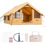 VEVOR Tienda Inflable para Acampar, Carpa Inflable para 5-8 Personas con Bomba Manual, 2 Tragaluces, Toldo, Conector para Estufa, 2 Puertas y Ventanas de Malla, Bolsa de Almacenamiento, Amarillo