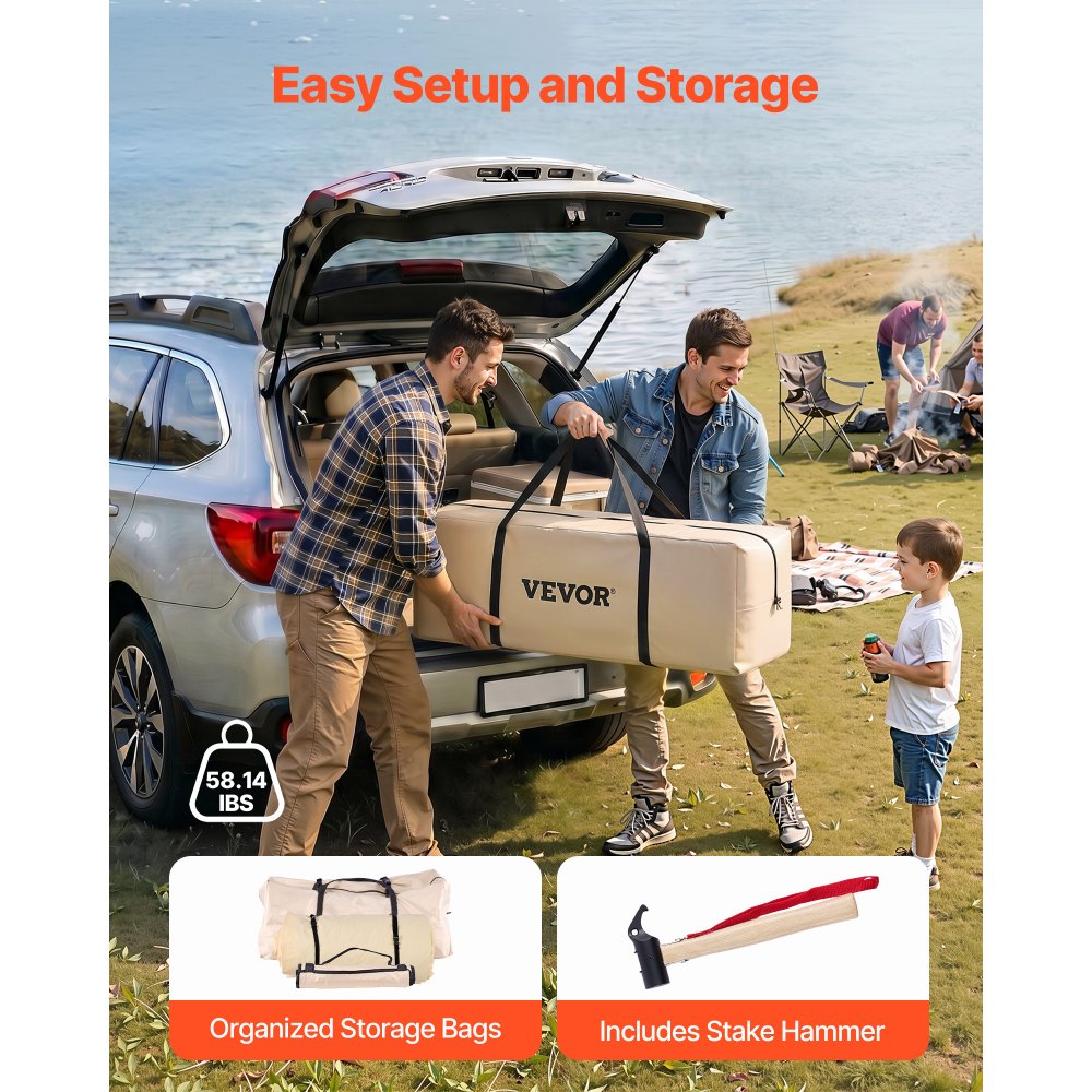 VEVOR Tienda de Campaña para 5-7 Personas, Carpa Yurta de Tela Oxford, Tienda de Campaña Impermeable, con Suelo Desmontable con Cremallera Salida de Humos, para Glamping Camping Outdoor Fiestas, Beige