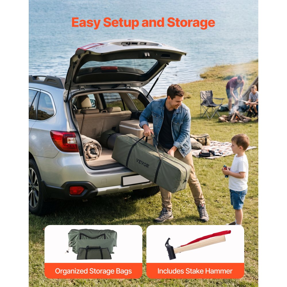 VEVOR Tienda de Campaña para 3-4 Personas, Carpa Yurta de Tela Transpirable, con Salida de Humo Ventanas de Ventilación Suelo Desmontable con Cremallera, para Glamping Acampar Festivales Reuniones