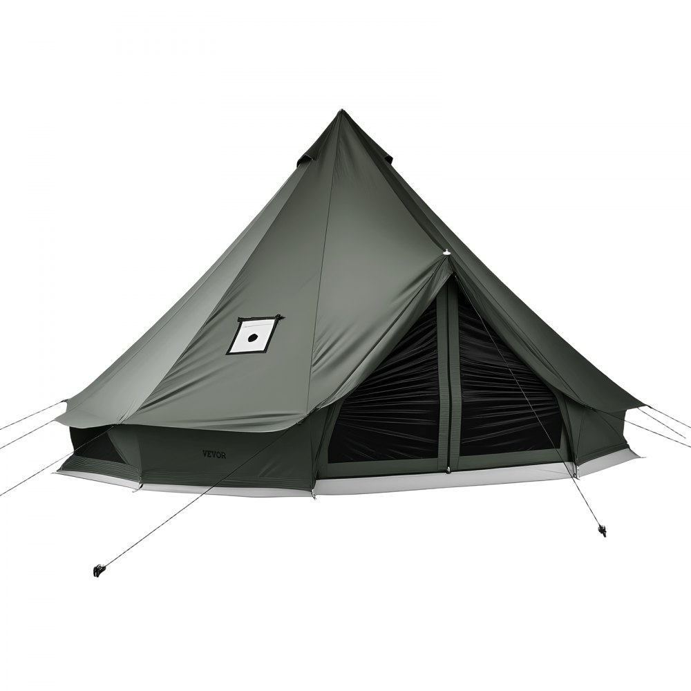 VEVOR Tienda de Campaña para 3-4 Personas, Carpa Yurta de Tela Transpirable, con Salida de Humo Ventanas de Ventilación Suelo Desmontable con Cremallera, para Glamping Acampar Festivales Reuniones