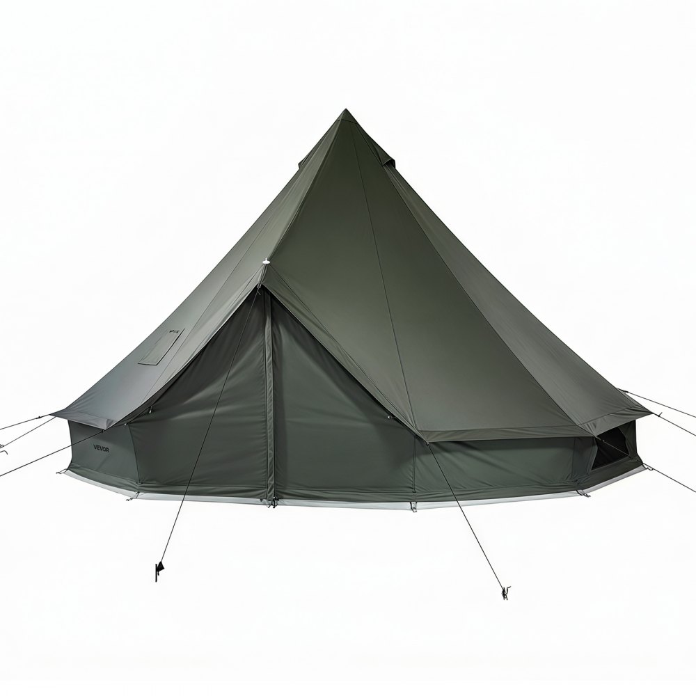 VEVOR Tienda de Campaña para 3-4 Personas, Carpa Yurta de Tela Transpirable, con Salida de Humo Ventanas de Ventilación Suelo Desmontable con Cremallera, para Glamping Acampar Festivales Reuniones