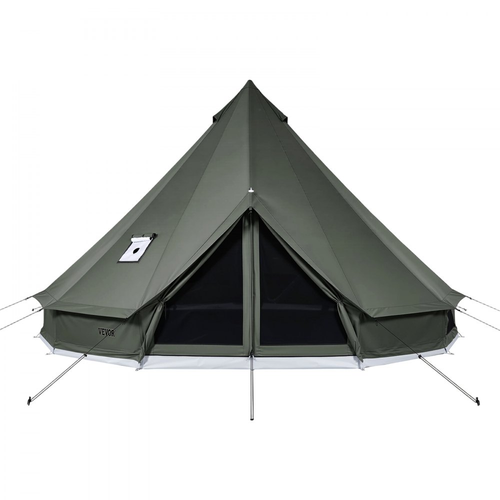 VEVOR Tienda de Campaña para 3-4 Personas, Carpa Yurta de Tela Transpirable, con Salida de Humo Ventanas de Ventilación Suelo Desmontable con Cremallera, para Glamping Acampar Festivales Reuniones