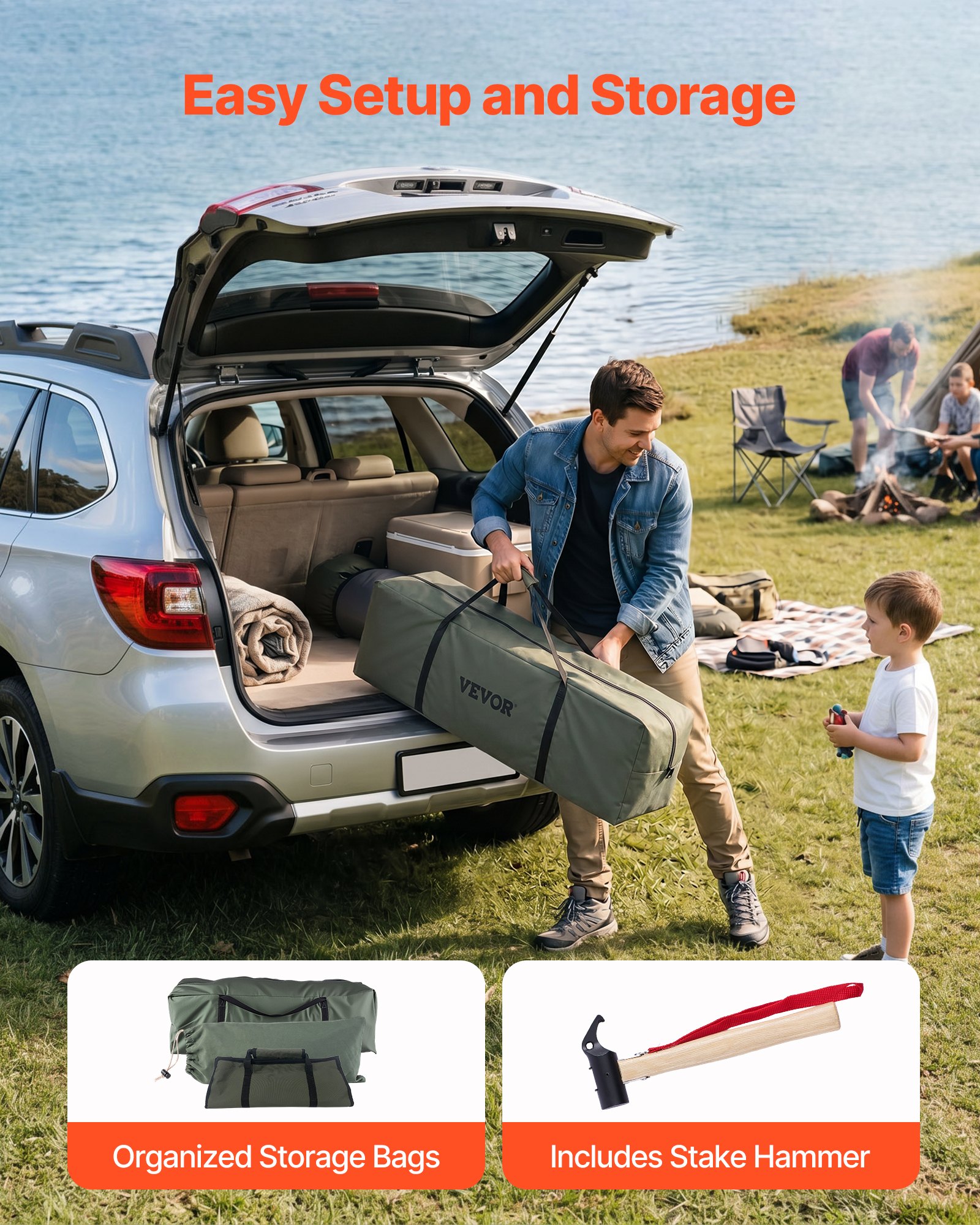 VEVOR Tienda de Campaña para 3-4 Personas, Carpa Yurta de Tela Transpirable, con Salida de Humo Ventanas de Ventilación Suelo Desmontable con Cremallera, para Glamping Acampar Festivales Reuniones
