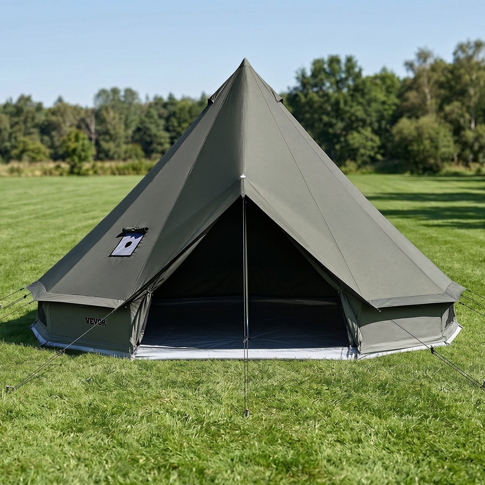 VEVOR Tienda de Campaña para 3-4 Personas, Carpa Yurta de Tela Transpirable, con Salida de Humo Ventanas de Ventilación Suelo Desmontable con Cremallera, para Glamping Acampar Festivales Reuniones