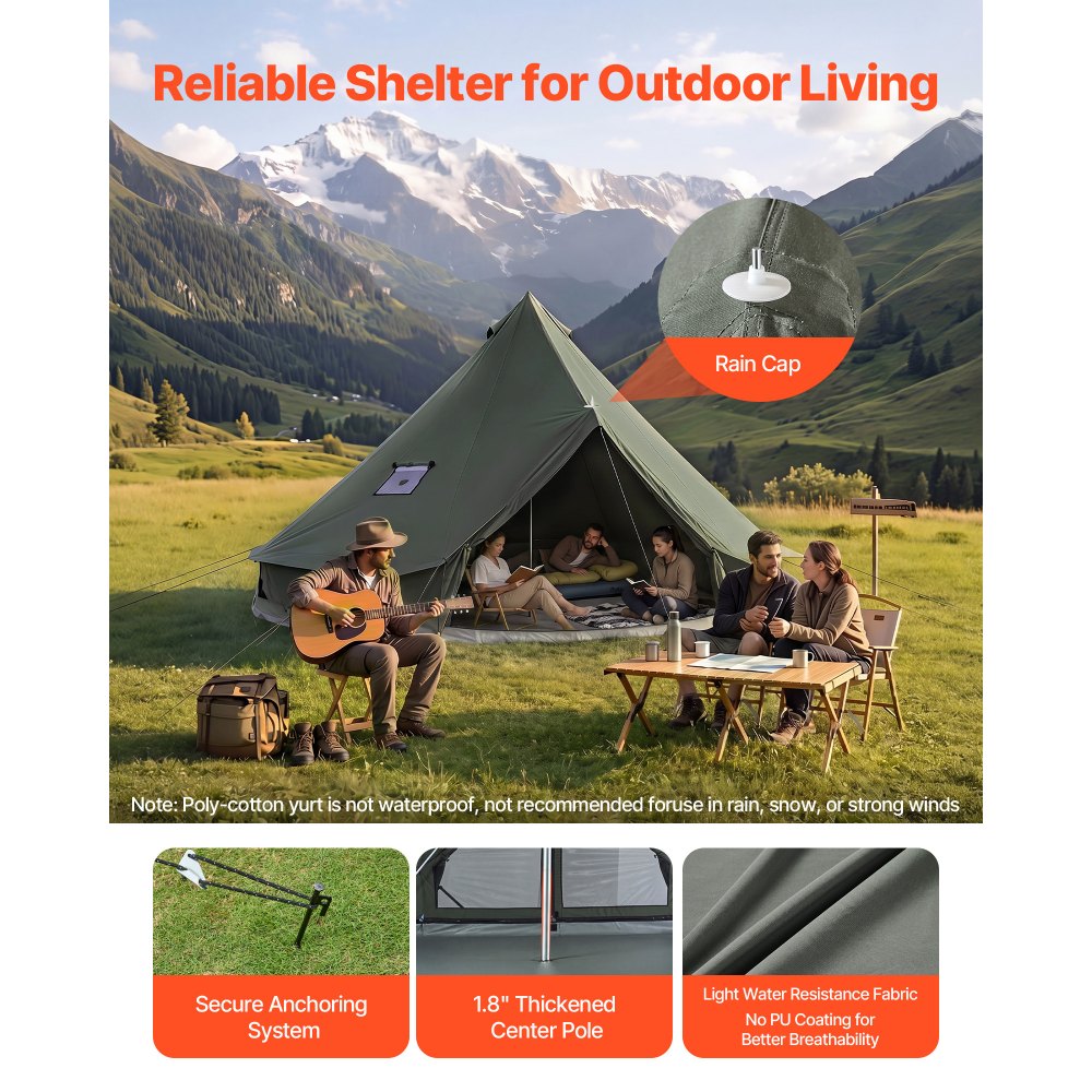 VEVOR Tienda de Campaña, Capacidad de 5-7 Personas, Carpa de Polialgodón, con Salida de Humos Suelo Desmontable con Cremallera, Kit de Accesorios de Montaje, para Camping Glamping Amigos Festival