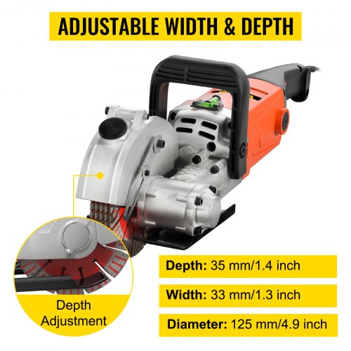 VEVOR Rozadora Eléctrica, 4000?W Máquina Rozadora de Pared, 7500 RPM Ranuradora de Pared, con 5 Hojas de Sierra 125 mm, Amoladora de Pared 33 mm, Ideal para Ranurado de Paredes y Suelos