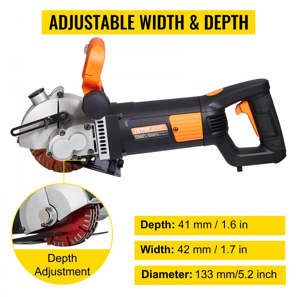 Máquina de Ranurado de Pared 360°, 4800 W 220 V 6000 r/min Ranuradora de Pared Eléctrica, Diámetro de Hoja de Sierra 133 mm Rozadora Ranuradora para Cortar Hormigón, Mármol, Granito, Ladrillos