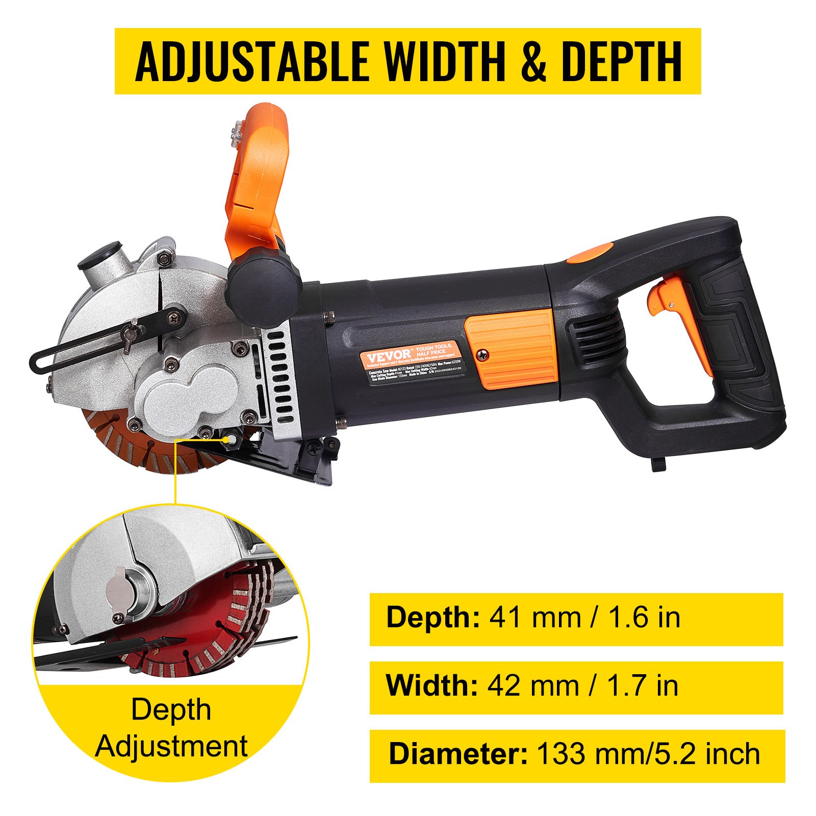 Máquina de Ranurado de Pared 360°, 4800 W 220 V 6000 r/min Ranuradora de Pared Eléctrica, Diámetro de Hoja de Sierra 133 mm Rozadora Ranuradora para Cortar Hormigón, Mármol, Granito, Ladrillos