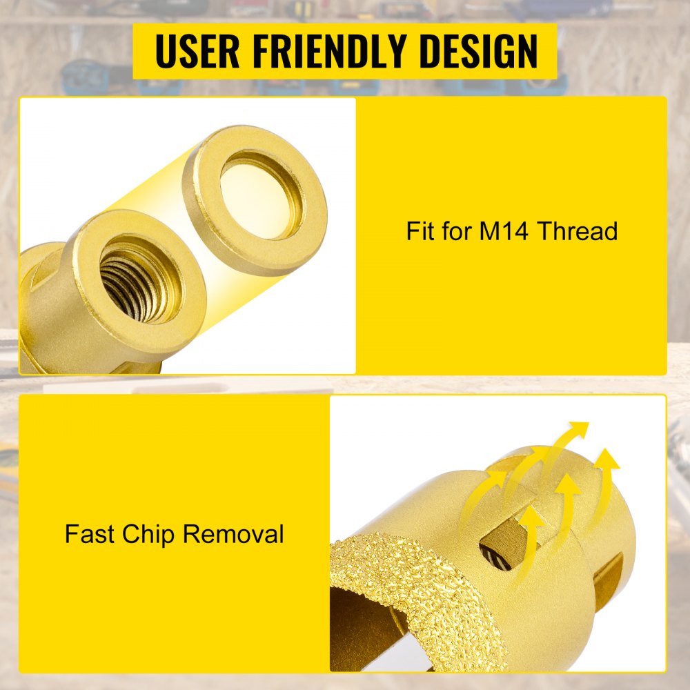 Mophorn Diamond Hole Saw 6 PCS 20/35/40/45/50/68mm Diamond Drill Bit Set M14 0.8/1.4/1.6/1.8/2/2.7 inch for Granite, Porcelain Stoneware and Tiles, Gold