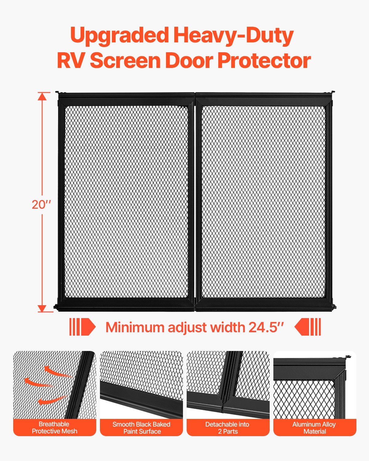 VEVOR Fly Screen Caravan Door (622.3 x 508 mm) Door Screen, Reinforced & Breathable Protective Net, Motorhome Entry Protection for Pet Protection