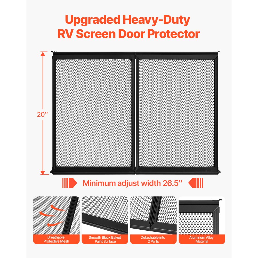 VEVOR Fly Screen Caravan Door (673.1 x 508 mm) Door Screen, Reinforced & Breathable Protective Net, Motorhome Entry Protection for Pet Protection