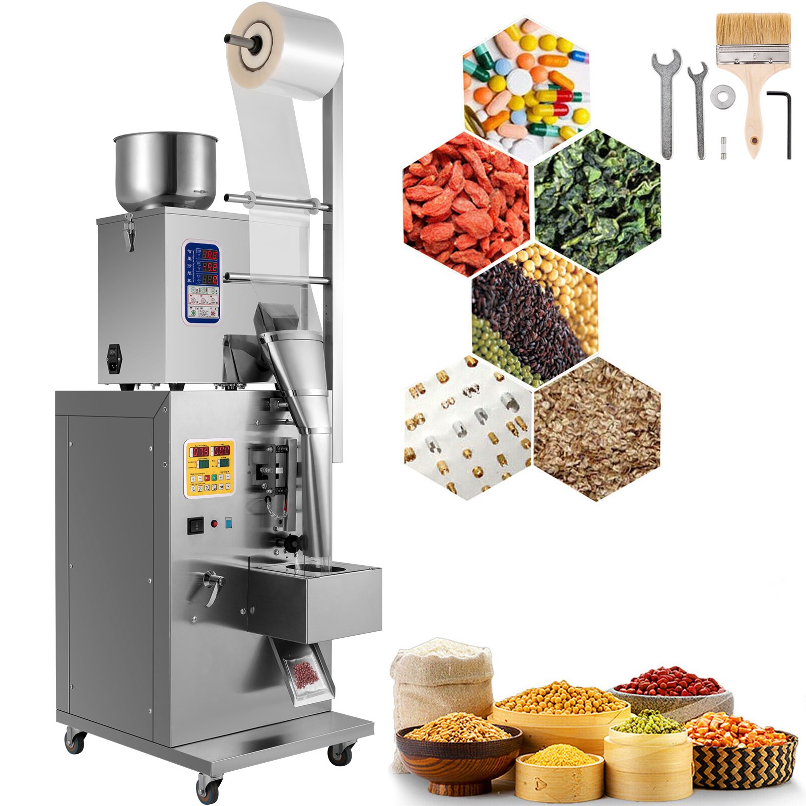 VEVOR Máquina de Llenado de Polvo Automática 1-200 g, Máquina de Pesaje y Embalaje de Partículas Automática para Cereales Harina Semillas 8-12 bolsas / min, Máquina de Pesaje y Embalaje 220 V 120 W