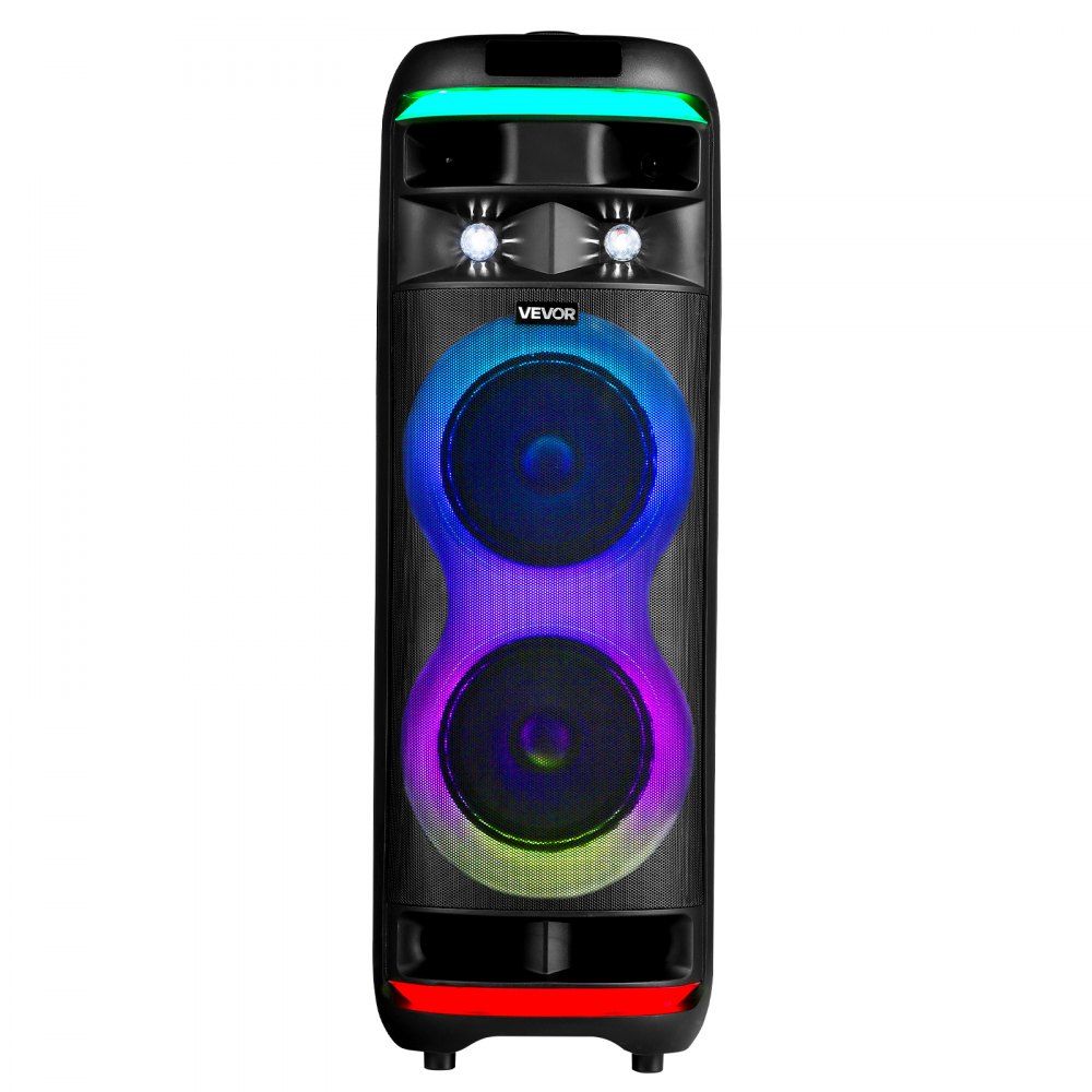 VEVOR Máquina de Karaoke para Adultos, 80 W Altavoz Bluetooth Portátil de 203,2 mm con 2 Micrófonos Inalámbricos, Luz LED, Función TWS, Ruedas Giratorias Compatible con Tarjeta Micro TF, USB, AUX