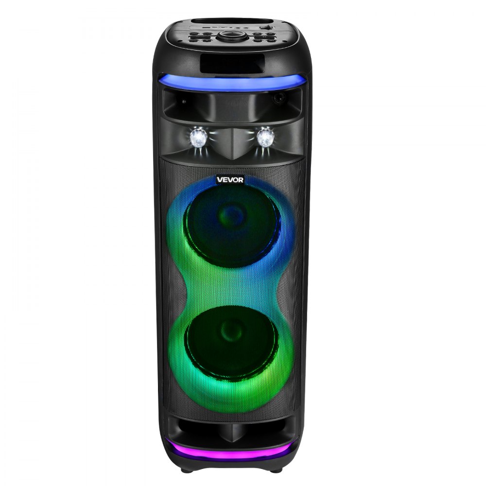 VEVOR Máquina de Karaoke para Adultos, 80 W Altavoz Bluetooth Portátil de 203,2 mm con 2 Micrófonos Inalámbricos, Luz LED, Función TWS, Ruedas Giratorias Compatible con Tarjeta Micro TF, USB, AUX