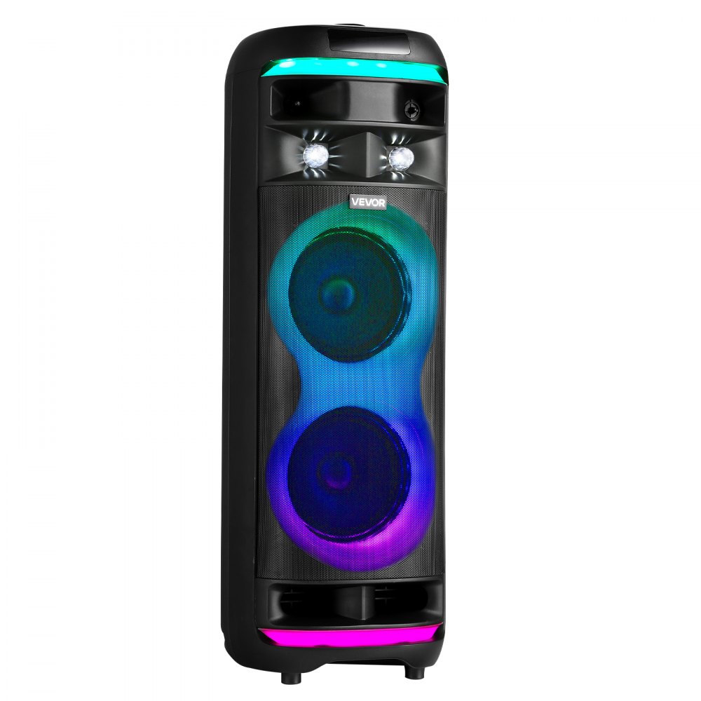 VEVOR Máquina de Karaoke para Adultos, 80 W Altavoz Bluetooth Portátil de 203,2 mm con 2 Micrófonos Inalámbricos, Luz LED, Función TWS, Ruedas Giratorias Compatible con Tarjeta Micro TF, USB, AUX