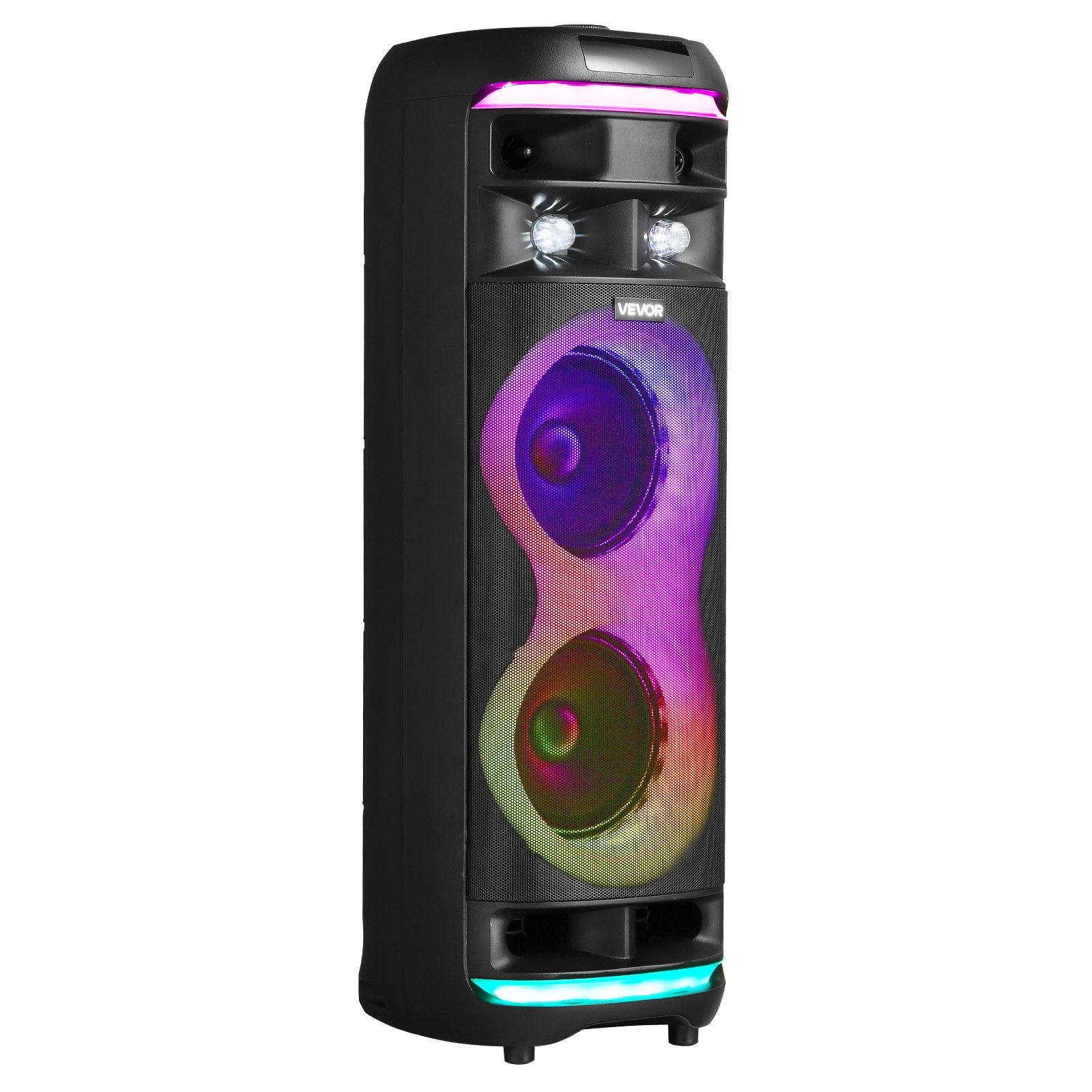 VEVOR Máquina de Karaoke para Adultos, 80 W Altavoz Bluetooth Portátil de 203,2 mm con 2 Micrófonos Inalámbricos, Luz LED, Función TWS, Ruedas Giratorias Compatible con Tarjeta Micro TF, USB, AUX
