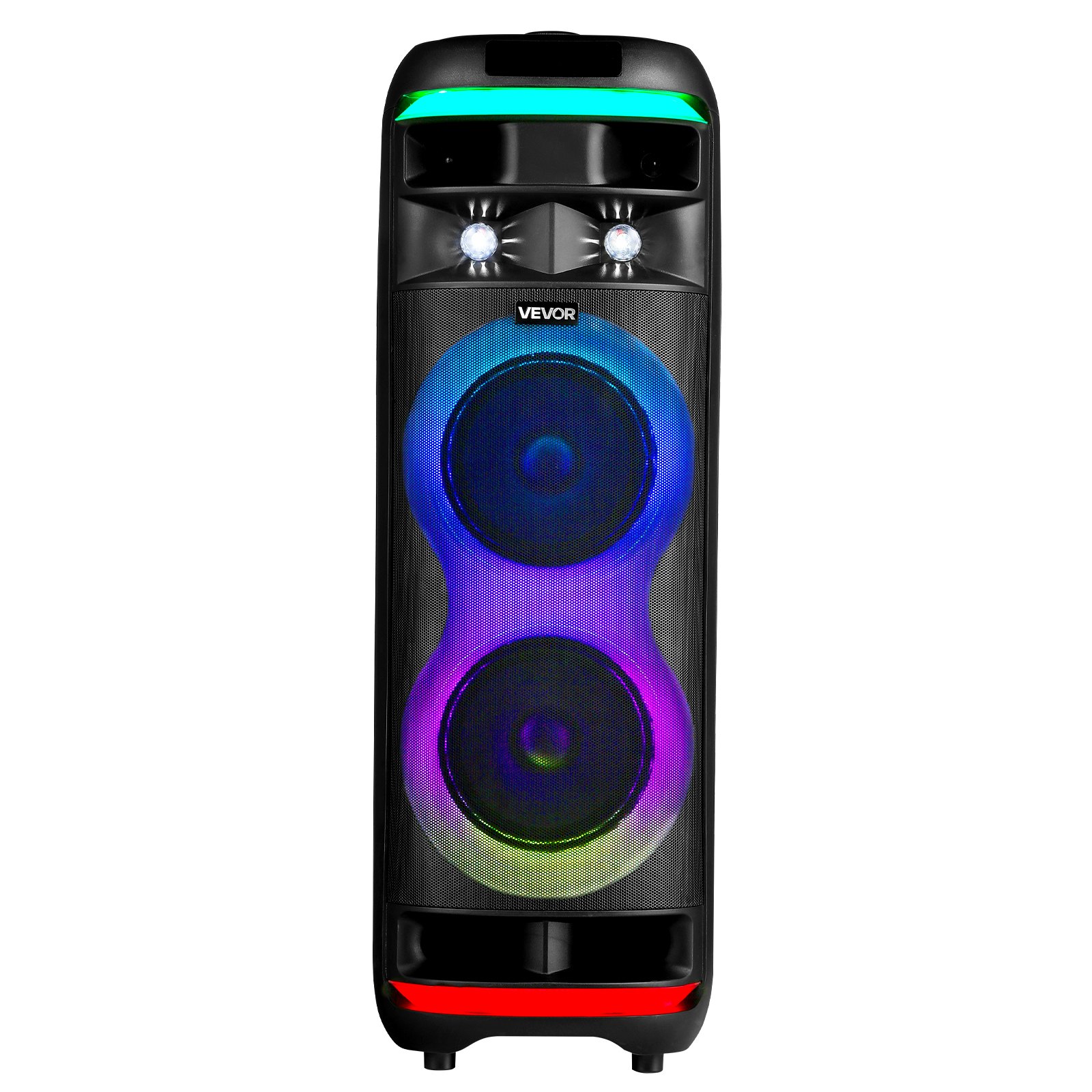 VEVOR Máquina de Karaoke para Adultos, 80 W Altavoz Bluetooth Portátil de 203,2 mm con 2 Micrófonos Inalámbricos, Luz LED, Función TWS, Ruedas Giratorias Compatible con Tarjeta Micro TF, USB, AUX