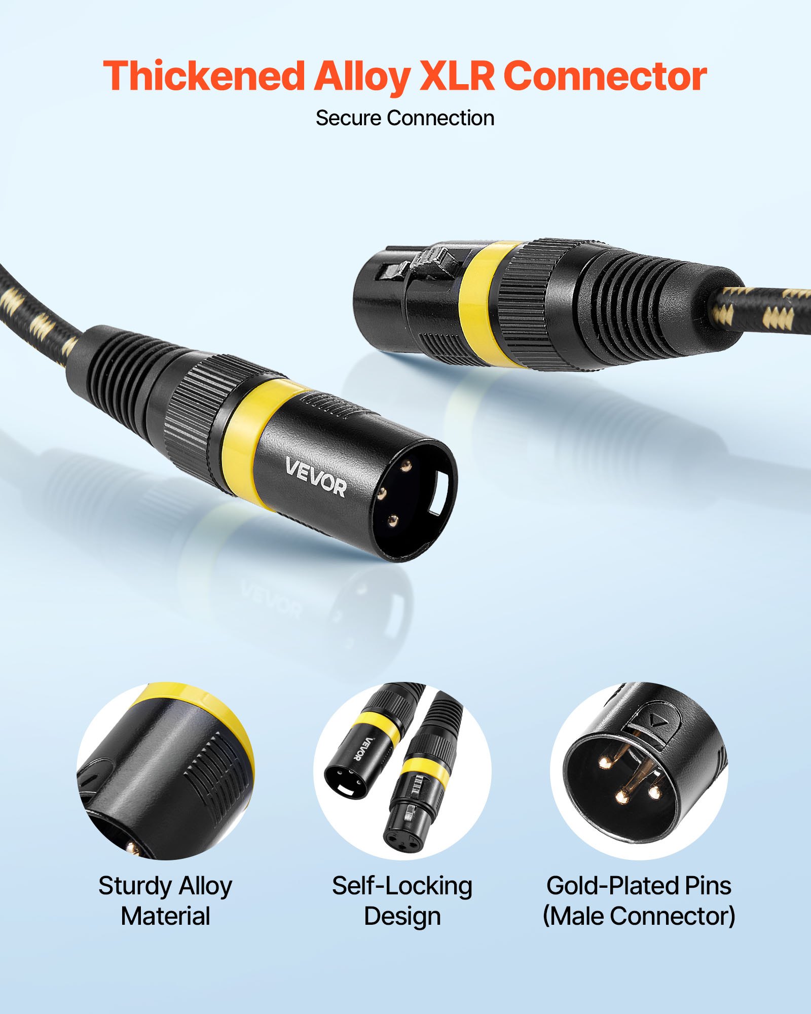 VEVOR XLR Cable 7.62 m, 6 Pack, Shielded Balanced DMX Male to Female Microphone Cables, Gold-Plated 3-Pin XLR Mic Speaker Cord Wires, for Stage Lighting, Microphones, Amplifier, Mixer, Speaker Systems