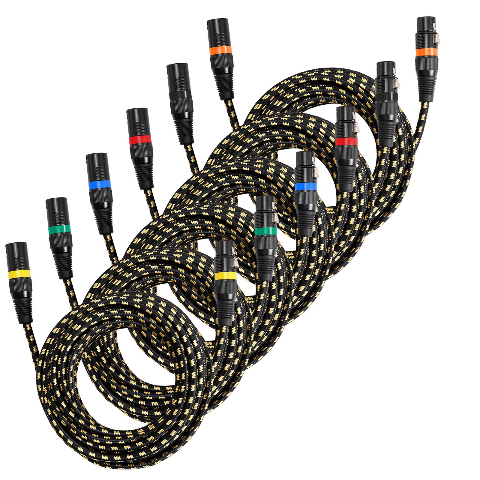 VEVOR XLR Cable 7.62 m, 6 Pack, Shielded Balanced DMX Male to Female Microphone Cables, Gold-Plated 3-Pin XLR Mic Speaker Cord Wires, for Stage Lighting, Microphones, Amplifier, Mixer, Speaker Systems