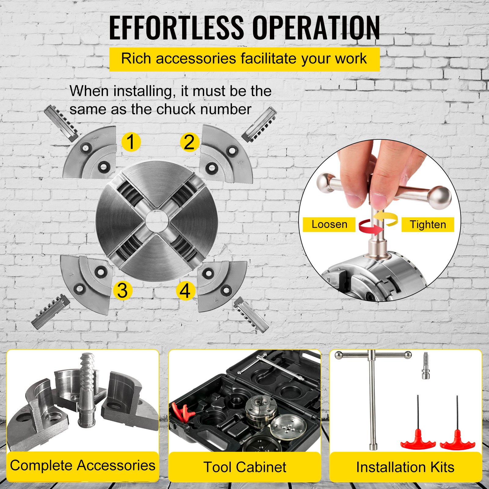 VEVOR Mandril de Torno de Metal Diámetro 100 mm 4 Mordaza Chuck de Torno Autocentrante Tamaño de Carcasa 43,5x28x11cm Mandril de Torno de Sujeción para CNC Económicos, Fresadoras, Taladradoras