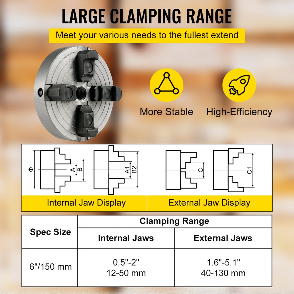 Mandril Reversible Independiente De 6" 4 Mordazas Torno Chuck De Acción Simple