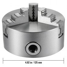 VEVOR K11-125 Mandril de Torno de 3 Mordazas, Portabrocas de torno autocentrante, Mandíbula Externa Mandril CNC, Torneadora de Madera Rectificadora de Acero Endurecido Semi-Acero Alta Precisión