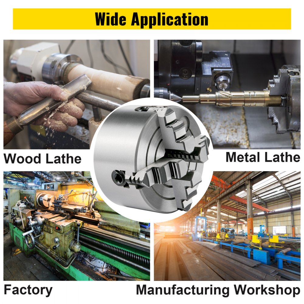 Vevor Mandril De Torno De Metal 100 Mm Torno Mandril Autocentrado 4 Mordazas