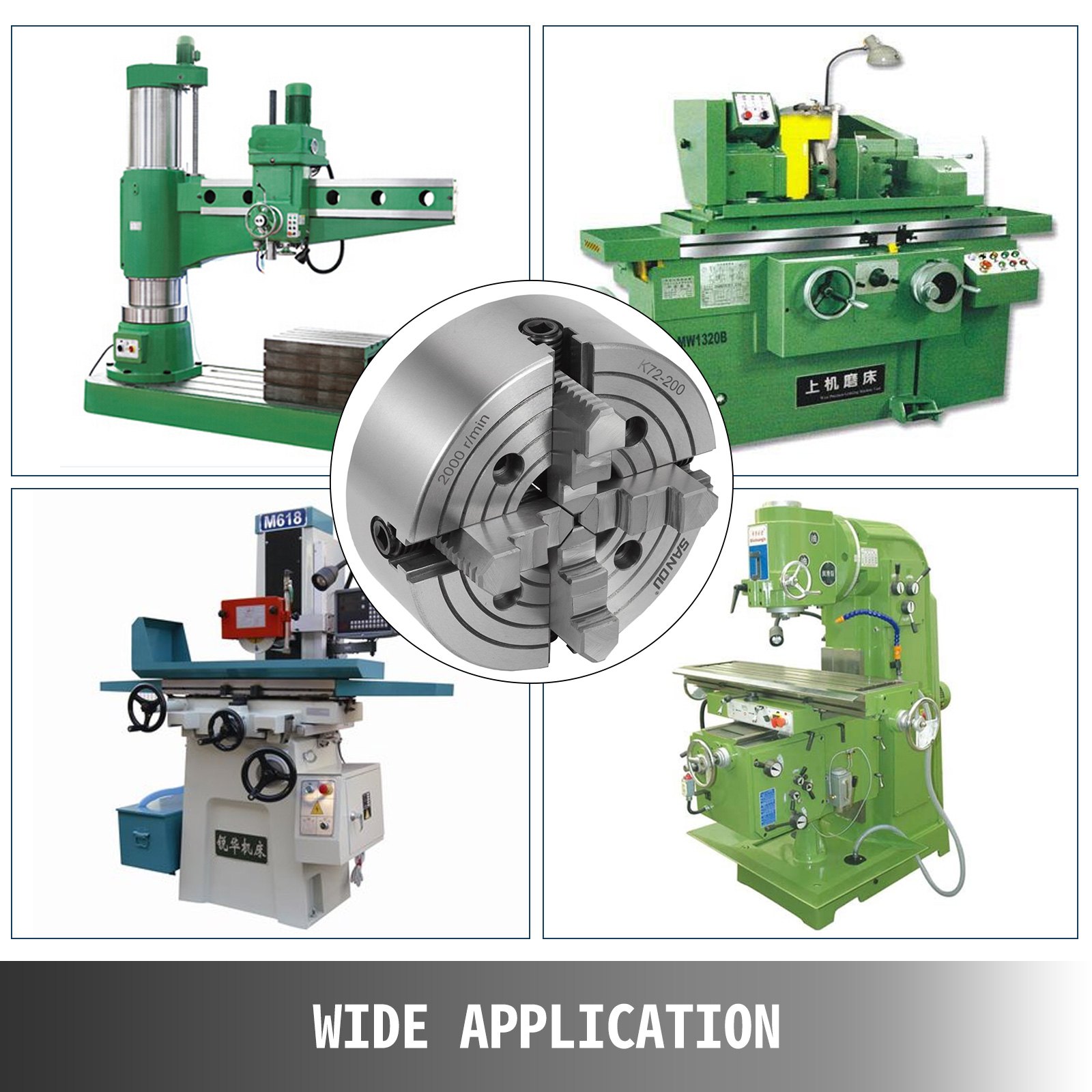 Mandril De Torno 4 Mordazas K72-200mm Mordazas Independientes+llave De Mandril