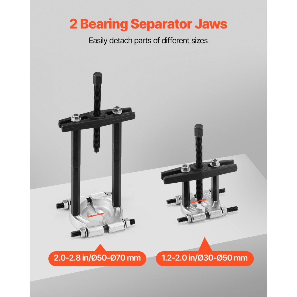 VEVOR Kit Extractor de Rodamientos, 14 uds, Separador y Divisor de Rodamientos con Estuche, con Capacidad de 5 T, con Mordazas 50 a 70 mm, para Diversos Tamaños de Engranajes, Poleas y Volantes