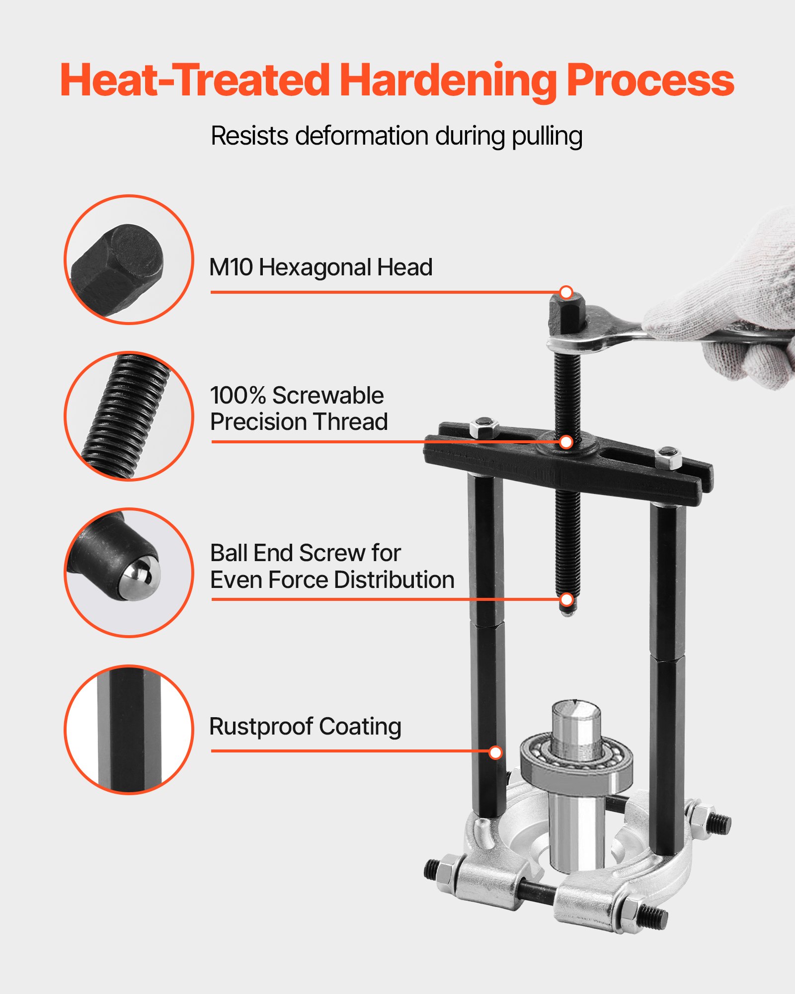 VEVOR Kit Extractor de Rodamientos, 14 uds, Separador y Divisor de Rodamientos con Estuche, con Capacidad de 5 T, con Mordazas 50 a 70 mm, para Diversos Tamaños de Engranajes, Poleas y Volantes