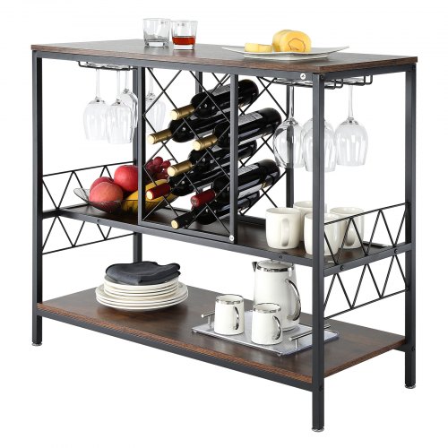 VEVOR  Mueble de Bar industrial,  Carga de 82 kg, Mesa de Vino para Licores y Copas con Soporte de Vidrio y Estante para Vino, Gabinete de Vino de Madera Independiente para Sala de Estar, Bar en Casa