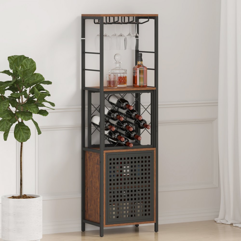 VEVOR Mueble bar industrial de 155 cm, estante de cocina para licores y copas, aparador con soporte para copas y botellero, mueble de bar de café independiente de madera para salón, hogar, bar en casa