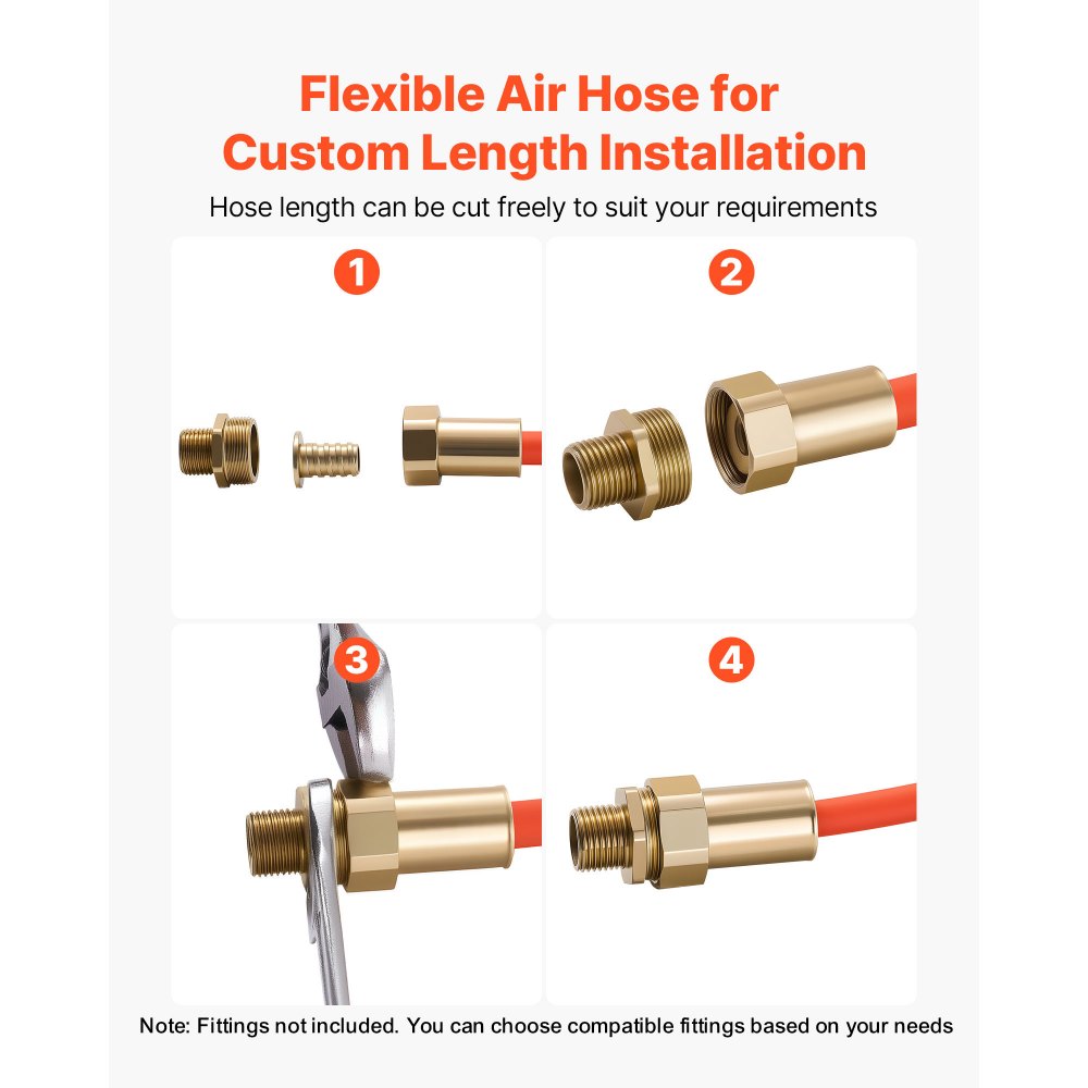 VEVOR Manguera de Aire 6,35 mm x 76,2 m para Compresor de Aire, Manguera Neumática Híbrida 300 PSI Resistente a Torceduras de Tres Capas para Reparación Automotriz y Proyectos DIY, sin Conectores