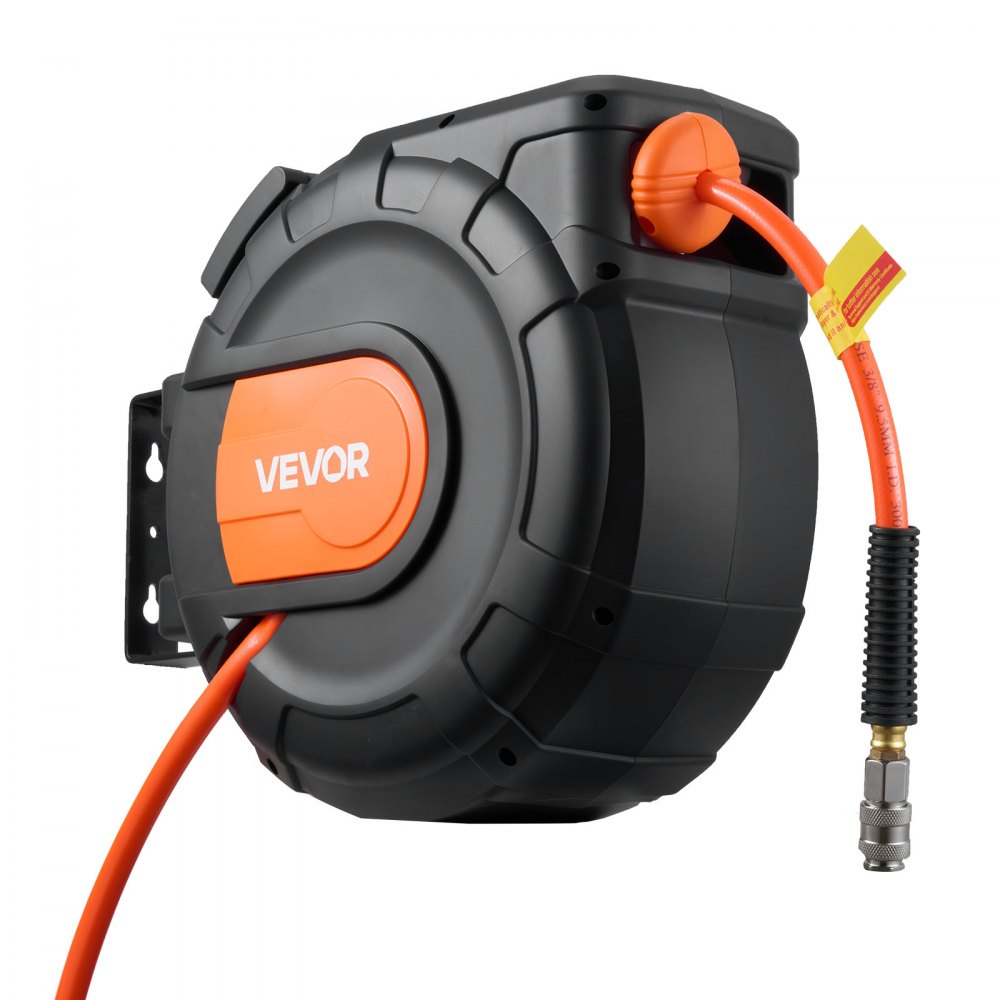 VEVOR Carrete de Manguera de Aire Retráctil 20 m x 9,5 mm, Manguera para Compresor de Aire Presión Máxima de 300 PSI, con Entrada de 2 m, Montaje en Techo o Pared Giratorio de 180°, para Garaje