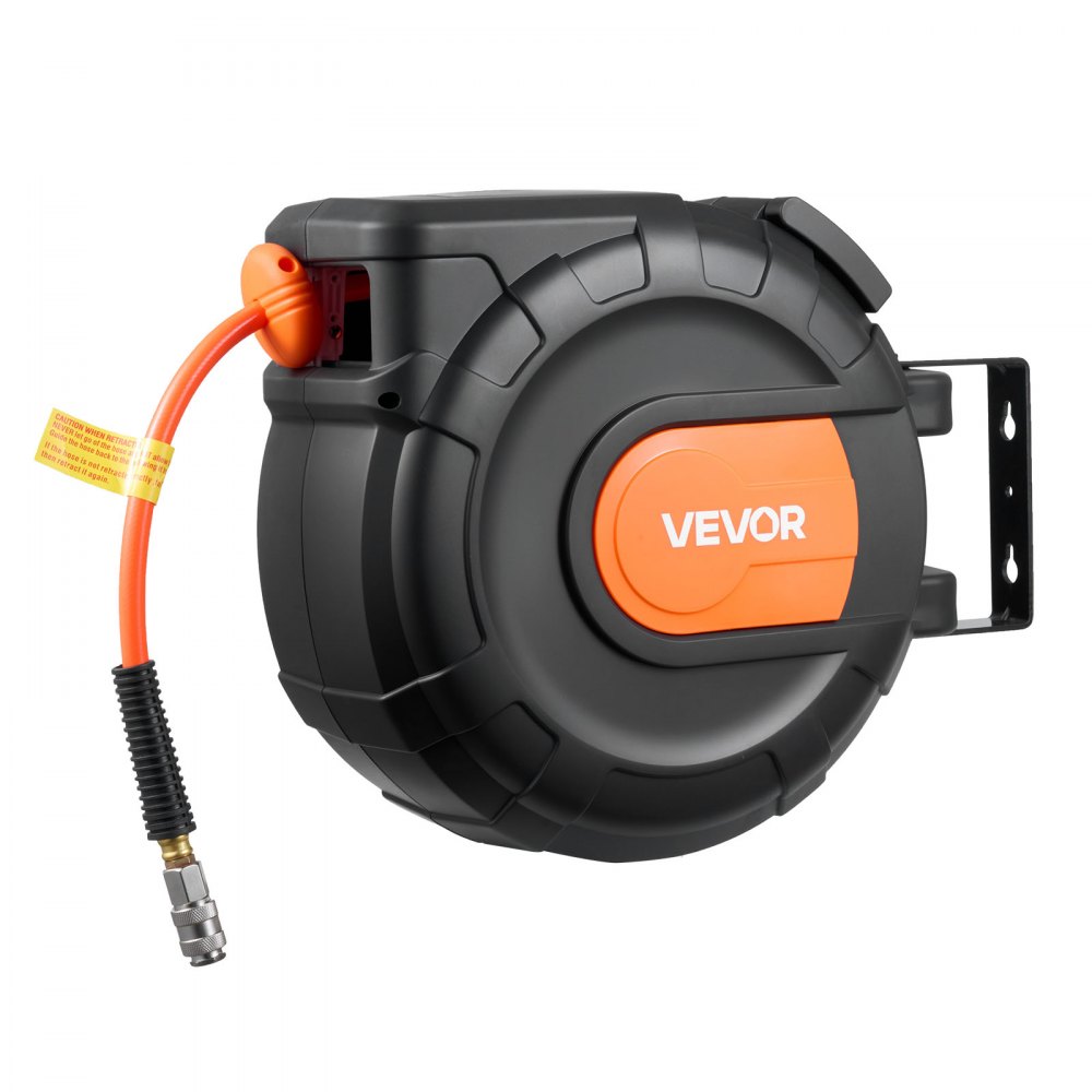 VEVOR Carrete de Manguera de Aire Retráctil 20 m x 9,5 mm, Manguera para Compresor de Aire Presión Máxima de 300 PSI, con Entrada de 2 m, Montaje en Techo o Pared Giratorio de 180°, para Garaje