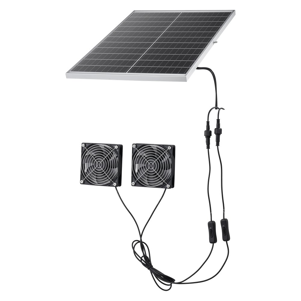 VEVOR Ventilador Solar 400 CFM Doble Ventilador, Panel Solar 30W Ajustable, Alta Velocidad de 2668 RPM, Intercambio de Aire para Invernadero, Gallinero, Carpa de Cultivo, Montaje en Suelo Techo Pared