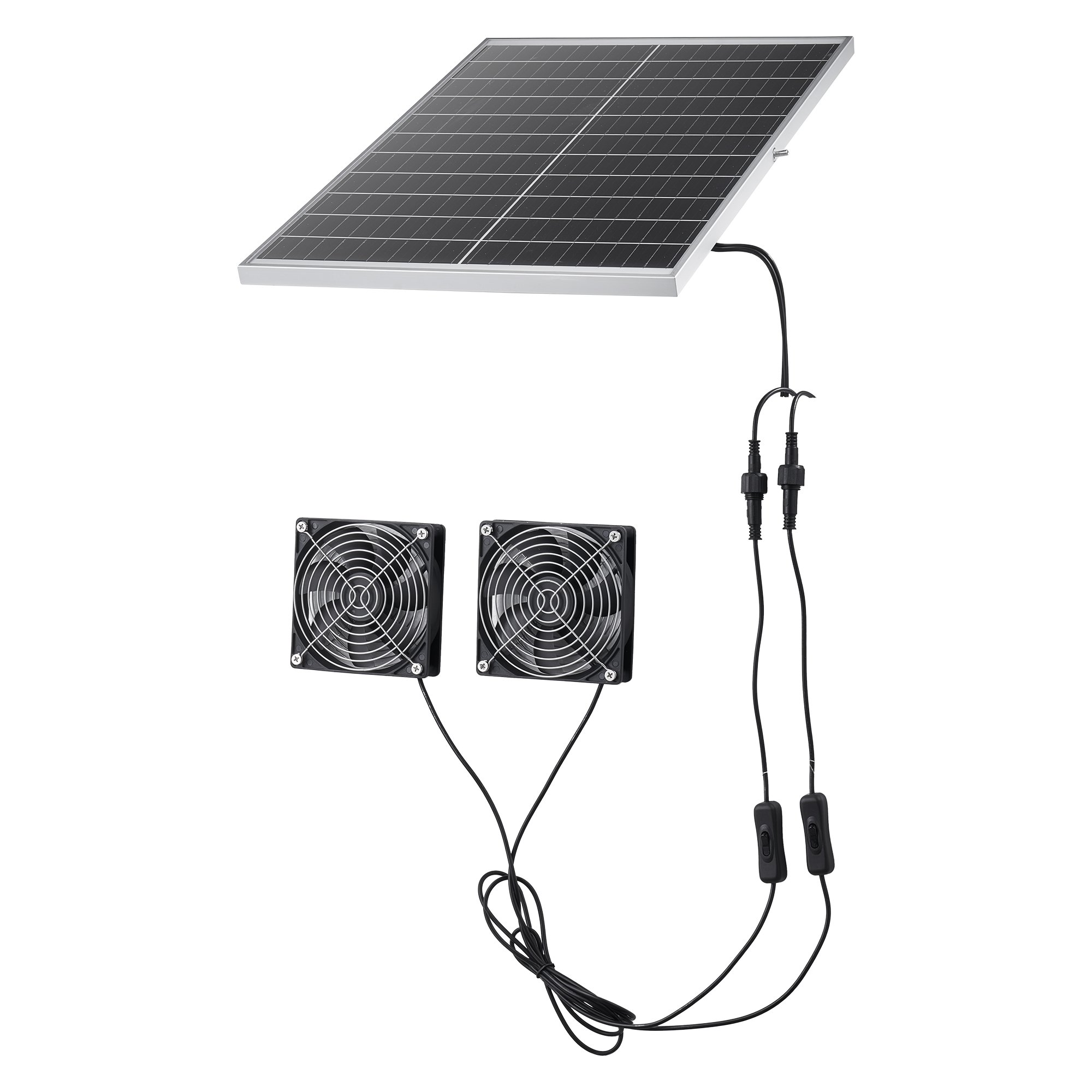 VEVOR Ventilador Solar 400 CFM Doble Ventilador, Panel Solar 30W Ajustable, Alta Velocidad de 2668 RPM, Intercambio de Aire para Invernadero, Gallinero, Carpa de Cultivo, Montaje en Suelo Techo Pared