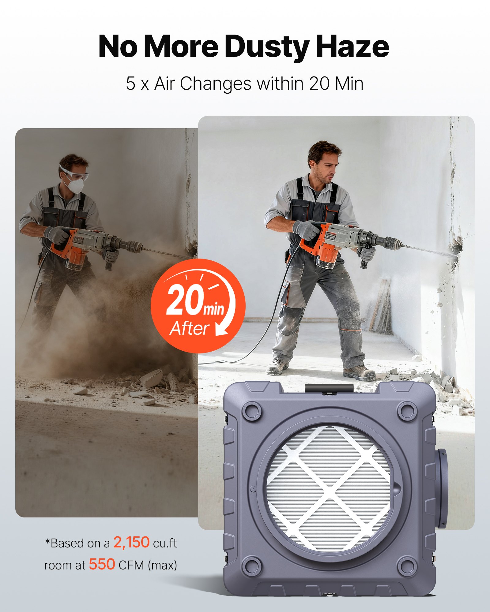 VEVOR Purificador de Aire con Máquina de Aire Negativo Apilable 3 Etapas 550 CFM