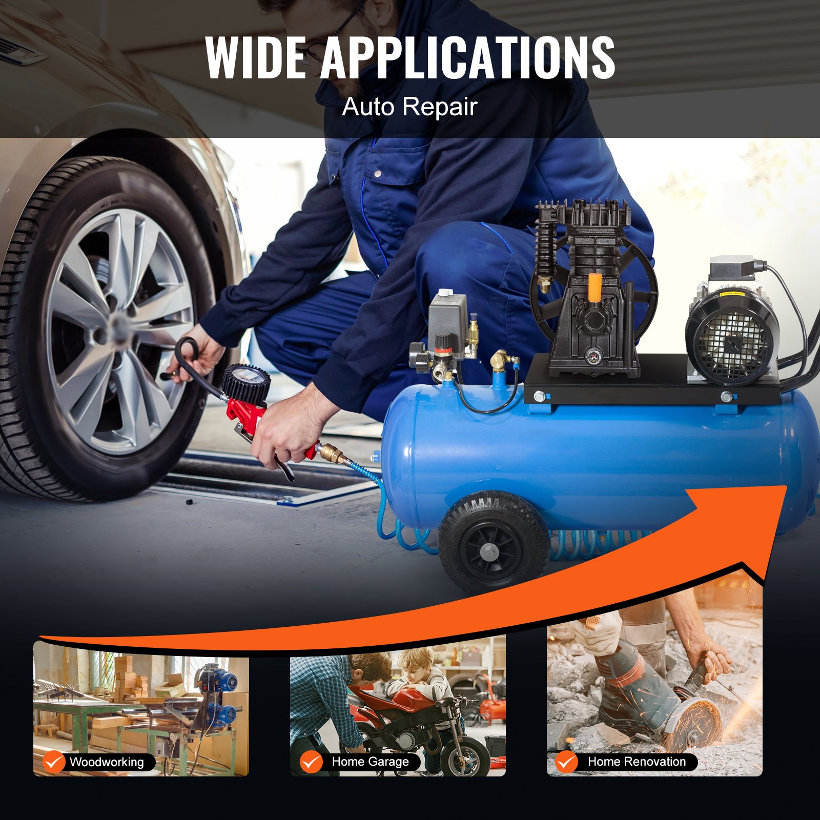 VEVOR Cabezal de Bomba de Compresor de Aire, 3 HP, 5,8 CFM a 90 PSI, Lubricado con Aceite de Cilindro Doble de Aluminio de Una Etapa con Presión Máxima de 116 PSI, 164 L/min, 300 x 265 x 335 mm