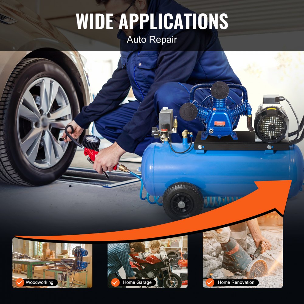 VEVOR Cabezal de Bomba de Compresor de Aire, 10 HP, 17,5 CFM a 90 PSI, Lubricado con Aceite de 3 Cilindros, Hierro Fundido Tipo V de Doble Etapa con Presión Máxima de 185 PSI, 565 x 420 x 486 mm